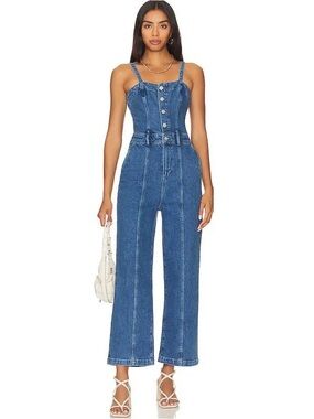 Paige Anessa Wide Leg Cropped Denim Jumpsuit in Delia Button Front Size 12P